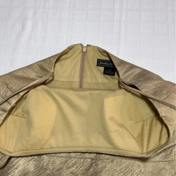 Jessica Howard 90’s Y2K Spaghetti Strap Cocktail Prom Dress 12P Gold Tiered - Picture 7 of 8